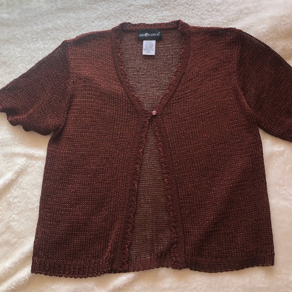 Sag Harbor Women's Deep Brown short sleeved Cardigan
